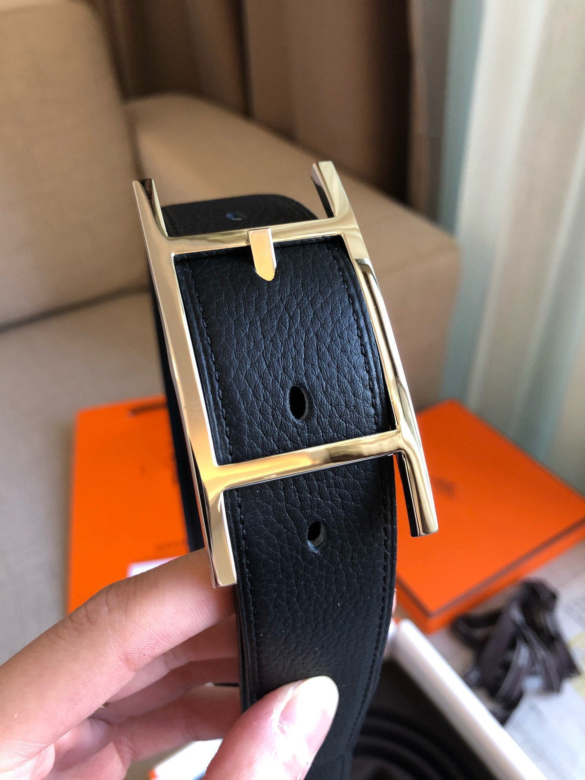 H BELT SILVER BLACK LEATHER REVERSIBLE 3.2CM