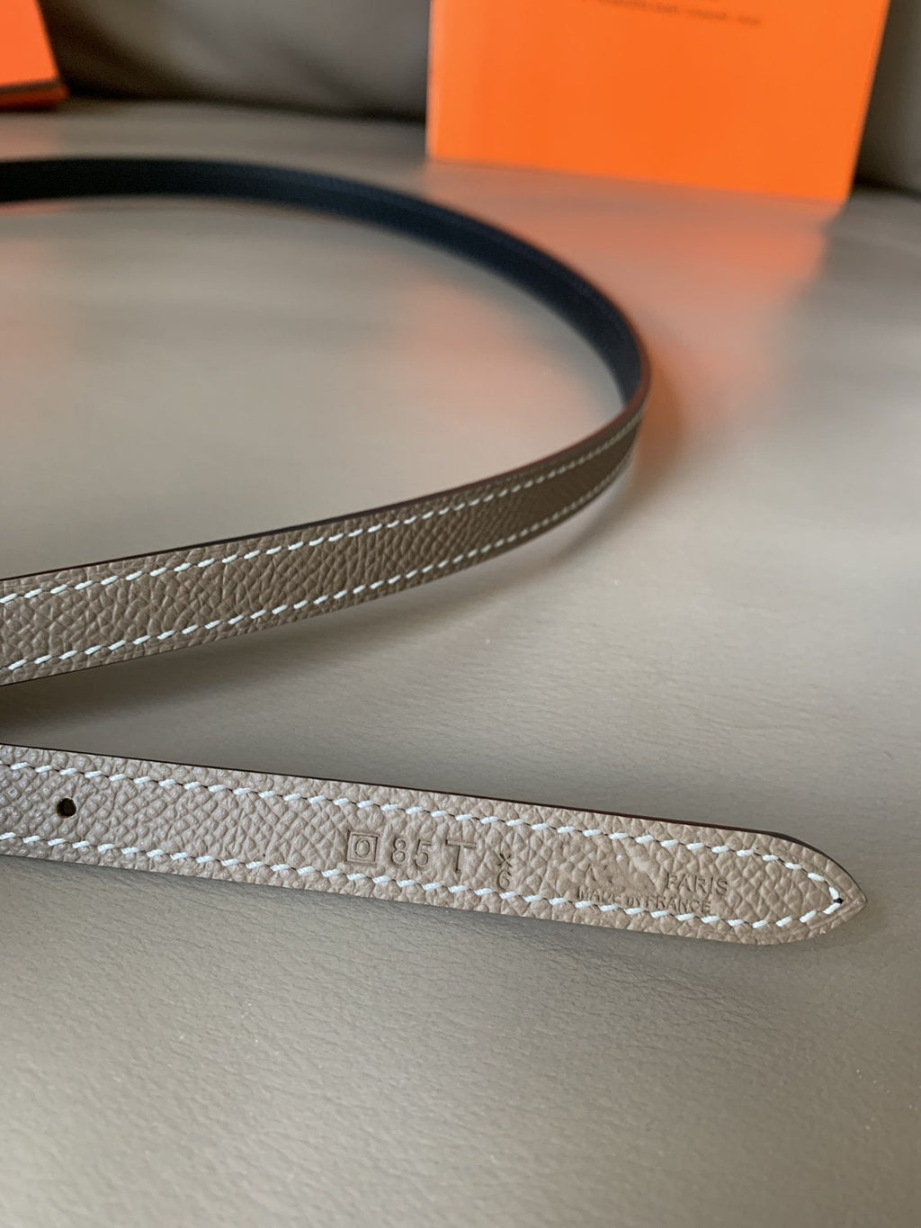 FOCUS BELT SILVER BUCKLE GREY AND BLACK REVERSIBLE LEATHER 1.3CM