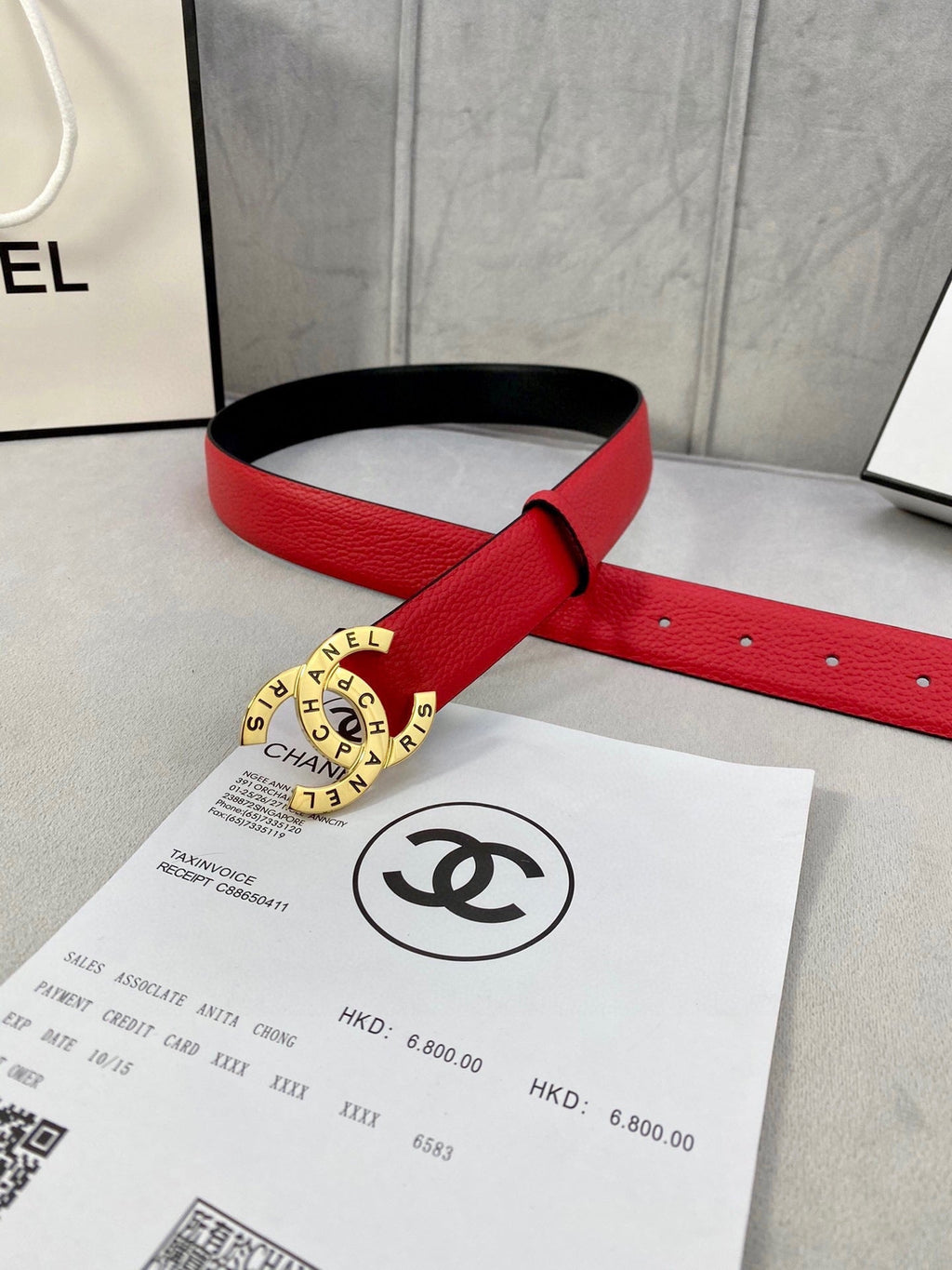 CC 30MM BELT IN CHERRY RED SMOOTH CALFSKIN WITH GOLD HARDWARE