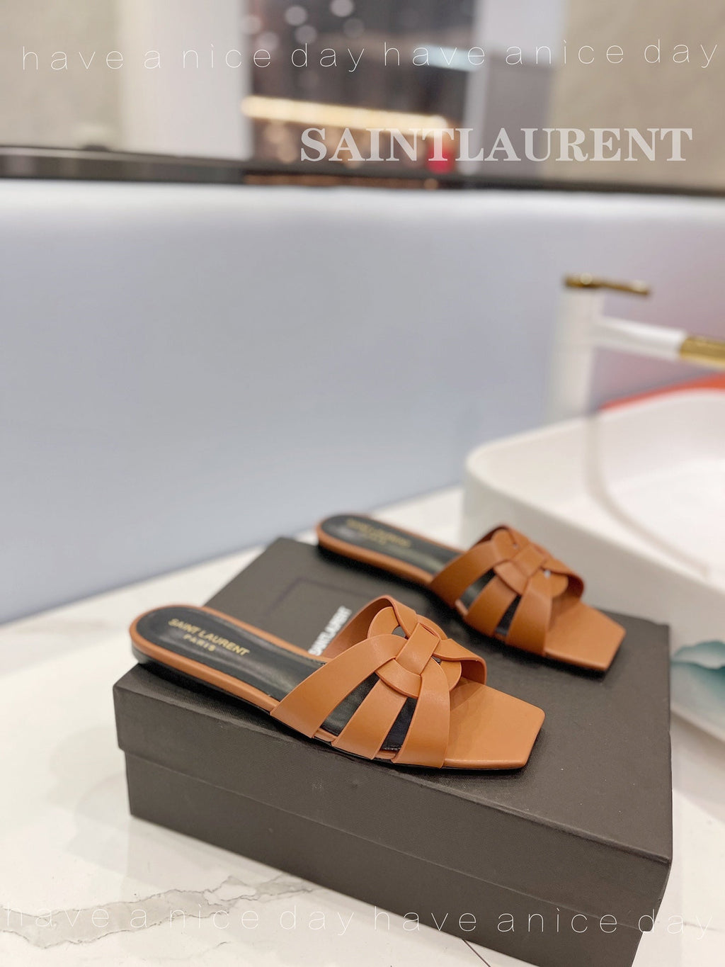 SL TRIBUTE SLIPPERS COPPER CALFSKIN