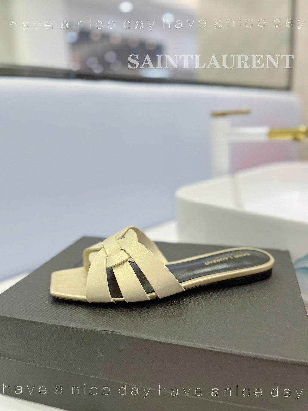 SL TRIBUTE SLIPPERS PASTEL YELLOW CALFSKIN