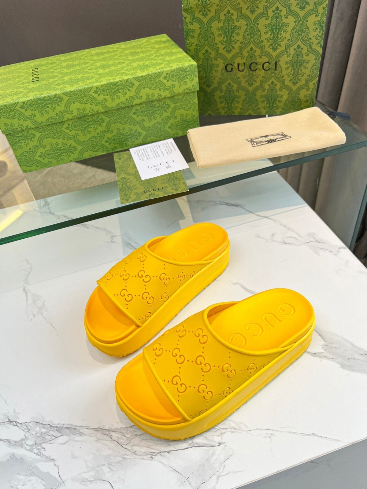 PLATFORM SANDALS IN BRIGHT YELLOW MONOGRAM IMPORTED TPU