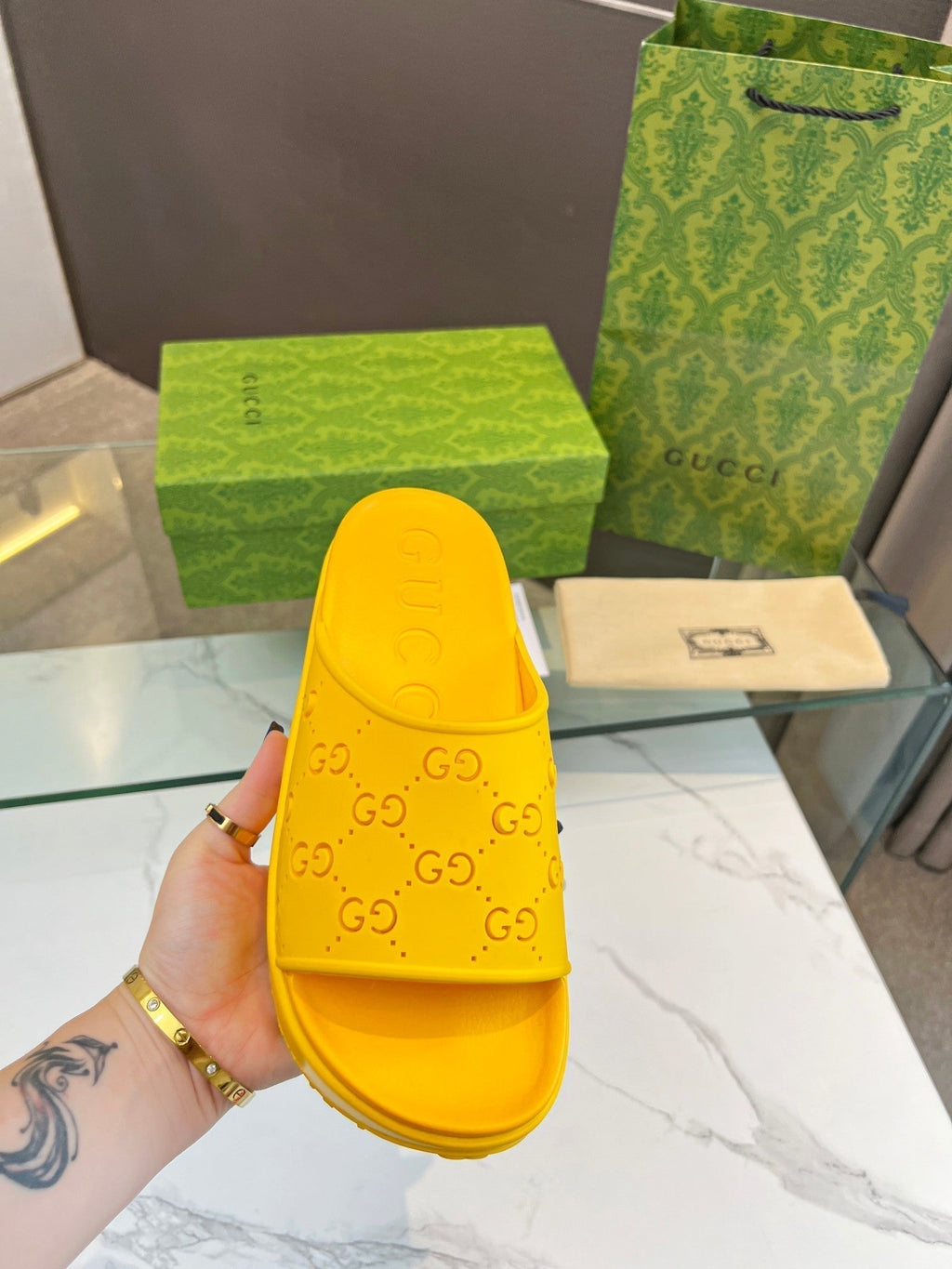 PLATFORM SANDALS IN BRIGHT YELLOW MONOGRAM IMPORTED TPU