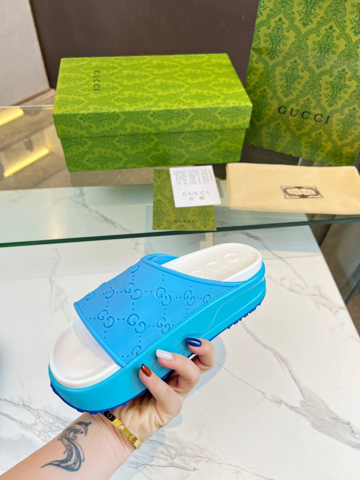 PLATFORM SANDALS IN SKY BLUE MONOGRAM IMPORTED TPU