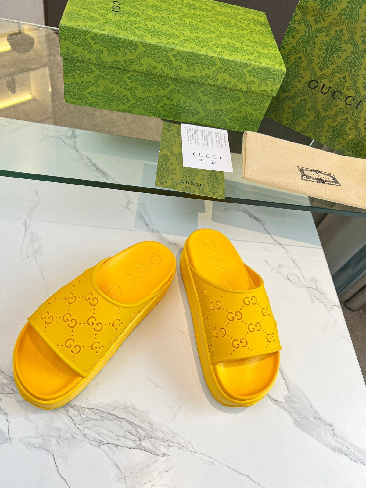 PLATFORM SANDALS IN BRIGHT YELLOW MONOGRAM IMPORTED TPU