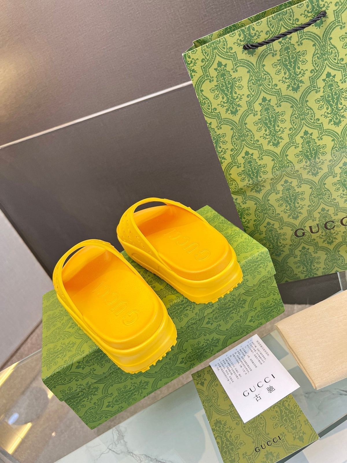 PLATFORM SANDALS IN BRIGHT YELLOW MONOGRAM IMPORTED TPU
