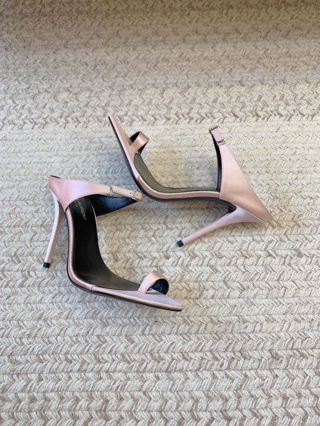 GAP CRYSTAL-BUCKLE SLIDE SANDALS IN LIGHT PINK SILK