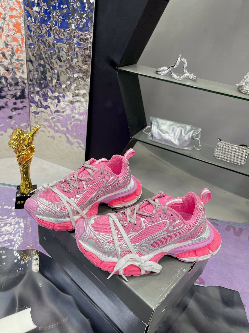 3XL SNEAKER IN PINK MIX SILVER MESH AND POLYURETHANE
