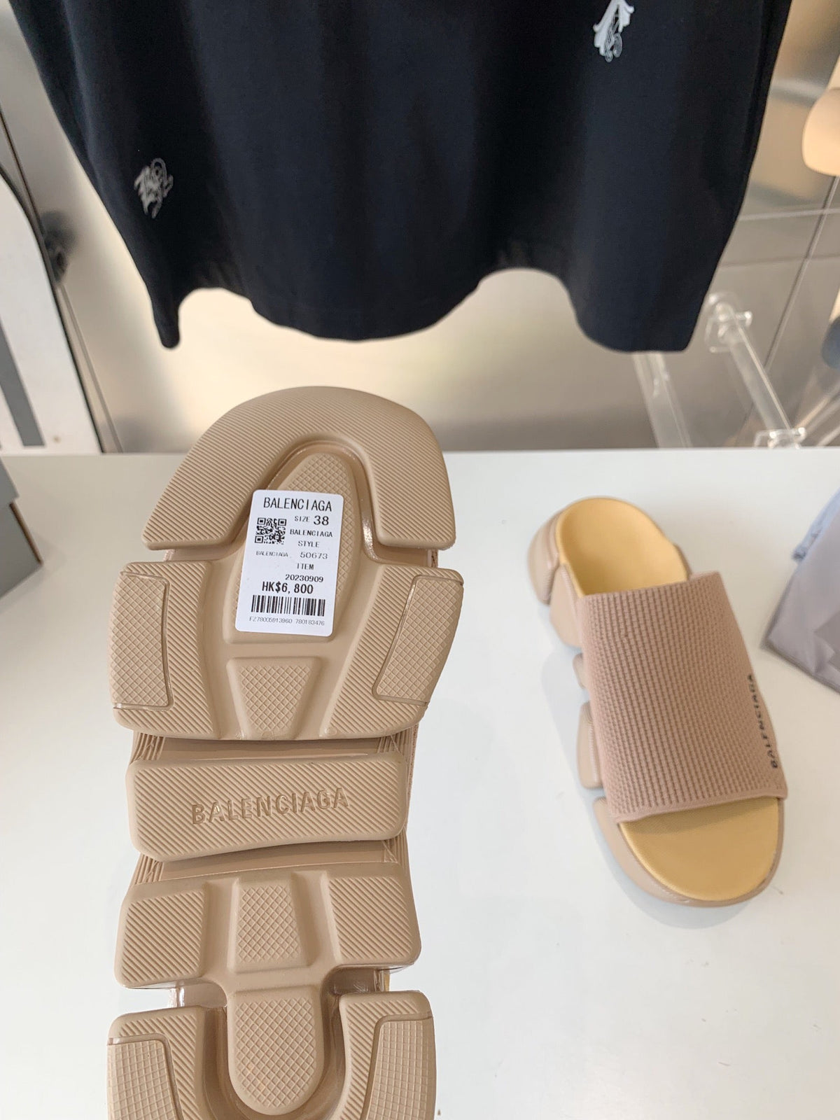 SPEED 2.0 SLIDE SANDAL IN BEIGE RECYCLED KNIT
