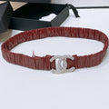 CC ELASTIC BELT 30MM IN WINE RED CALFSKIN SILVER HARDWARE WITH RHINSTONES