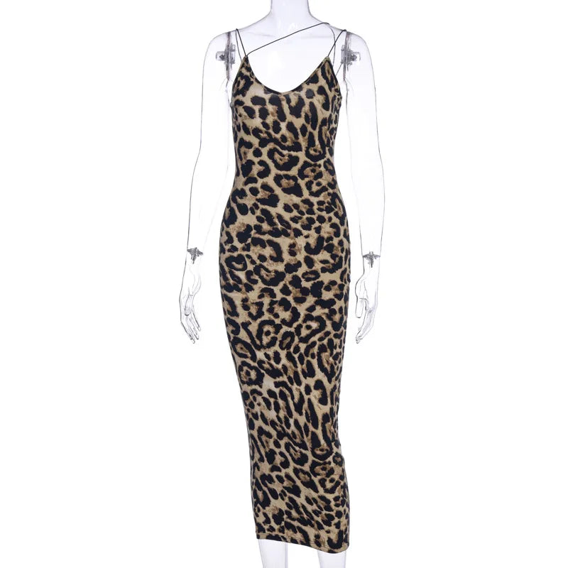 leopard print sleeveless midi dress