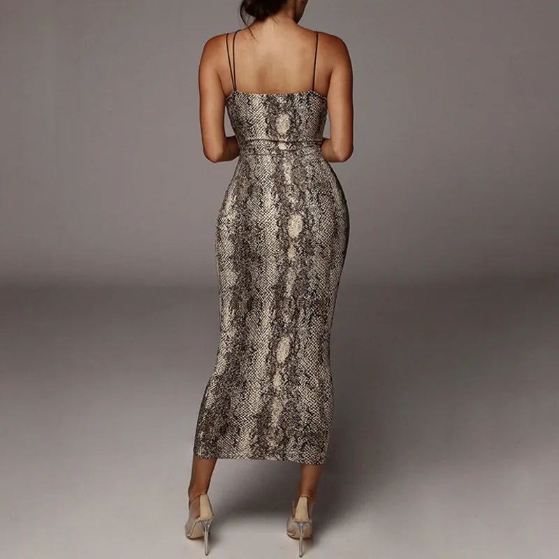 leopard print sleeveless midi dress