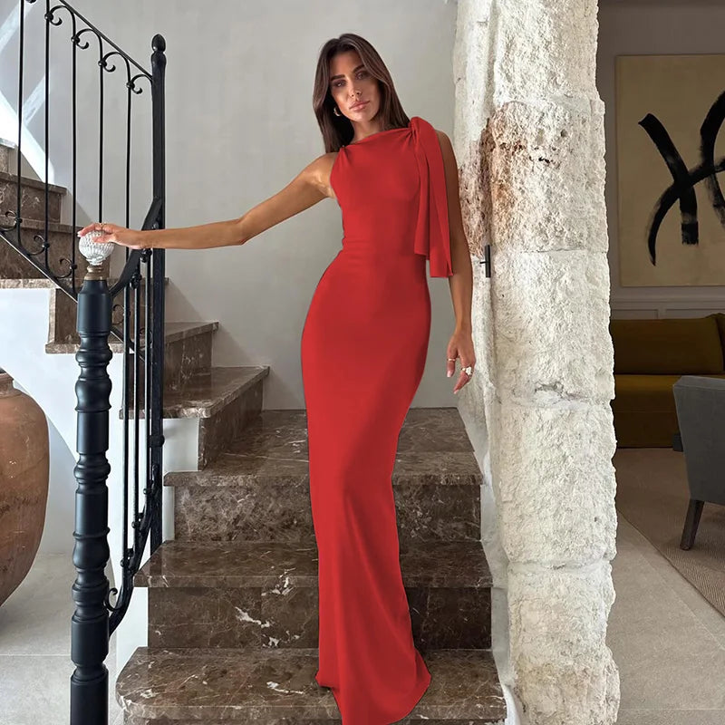Hugcitar Fashion Solid O Neck Sleeveless Patchwork Sexy Bodycon Maxi Prom Dress Summer Women Clothes Party Festival Club Y2K