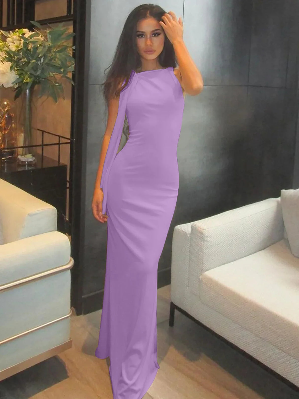 Hugcitar Fashion Solid O Neck Sleeveless Patchwork Sexy Bodycon Maxi Prom Dress Summer Women Clothes Party Festival Club Y2K