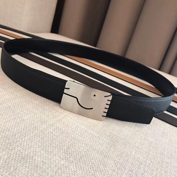 HERM Black A Cheval Belt Buckle 32 MM Reversible Leather