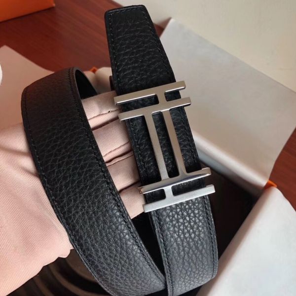 HERM H Au Carre Belt Buckle & Black 32mm Strap