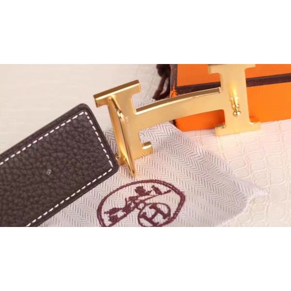 HERM H Belt Buckle & Chocolate Clemence 32 MM Strap