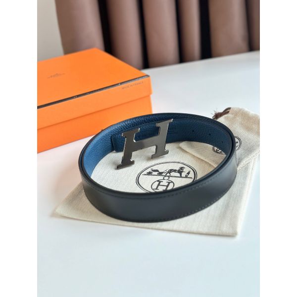 HERM H Speed Reversible Belt 32MM in Blue Jean Clemence Leather