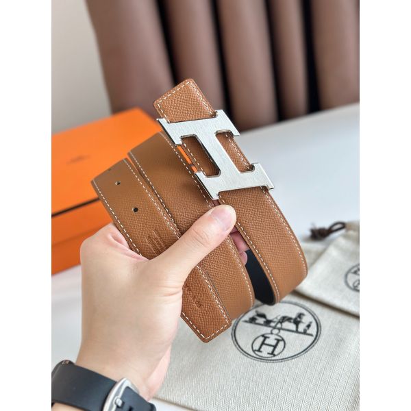 HERM H Speed Reversible Belt 32MM in Gold Epsom Calfskin