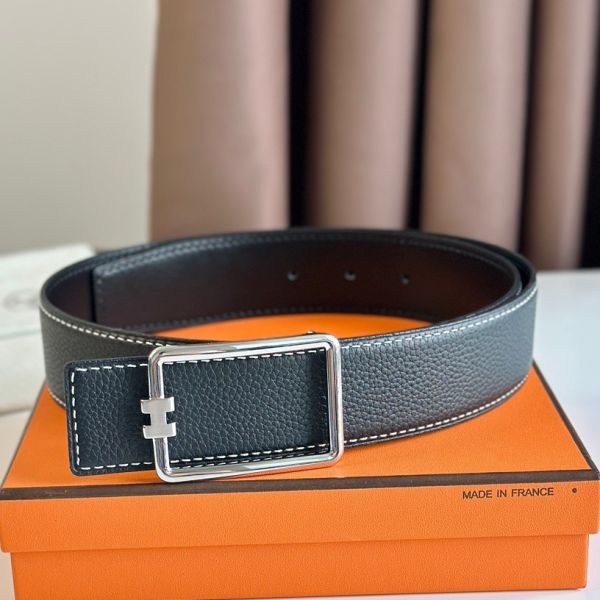 HERM Tube H Reversible Belt 38MM in Black Clemence Leather