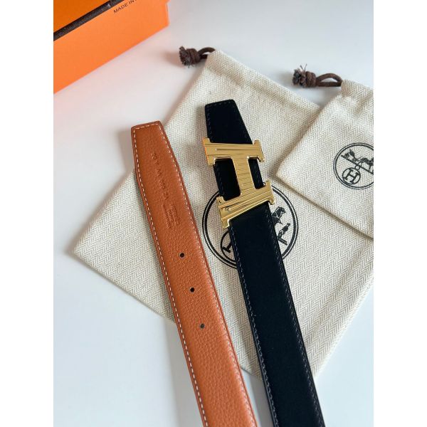 HERM H Take Off Reversible Belt 32MM in Gold Clemence Leather