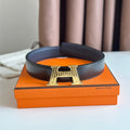 HERM H Take Off Reversible Belt 32MM in Dark Blue Clemence Leather