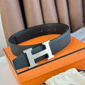 HERM H Reversible Belt 38MM in Black Epsom Leather