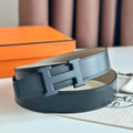 HERM H Reversible 32MM Belt with Matte Buckle in Grey Clemence Leather
