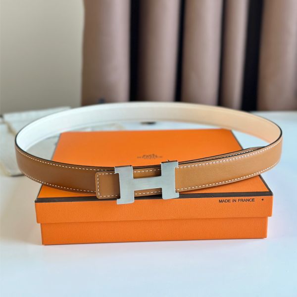 HERM Mini Constance 24mm Belt in White Epsom Leather and Gold Swift Leather
