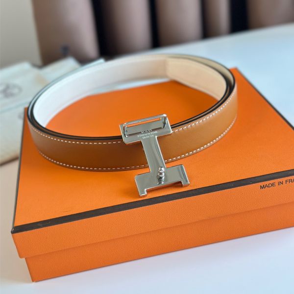 HERM Mini Constance 24mm Belt in White Epsom Leather and Gold Swift Leather