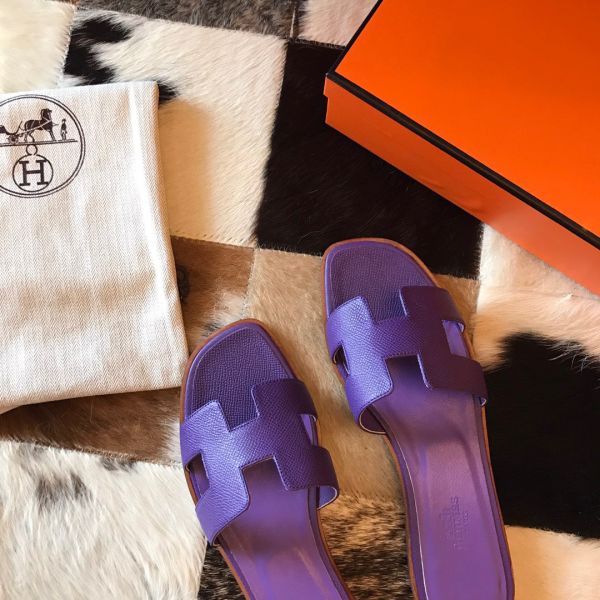 HERM Oran Slide Sandals In Crocus Epsom Calfskin