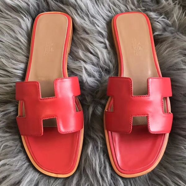 HERM Oran Sandals In Red Swift Leather