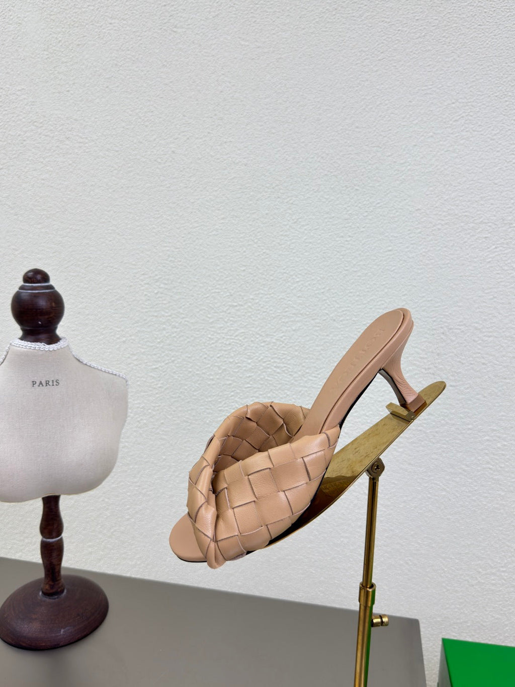 BLINK HIGH 5 CM MULE IN BUFF BEIGE INTRECCIATO LEATHER