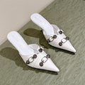CAGOLE POINTED HIGH MULES IN WHITE SHINY CALFSKIN