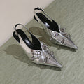 CAGOLE HIGH SLINGBACK IN SILVER GLOSSY CALFSKIN