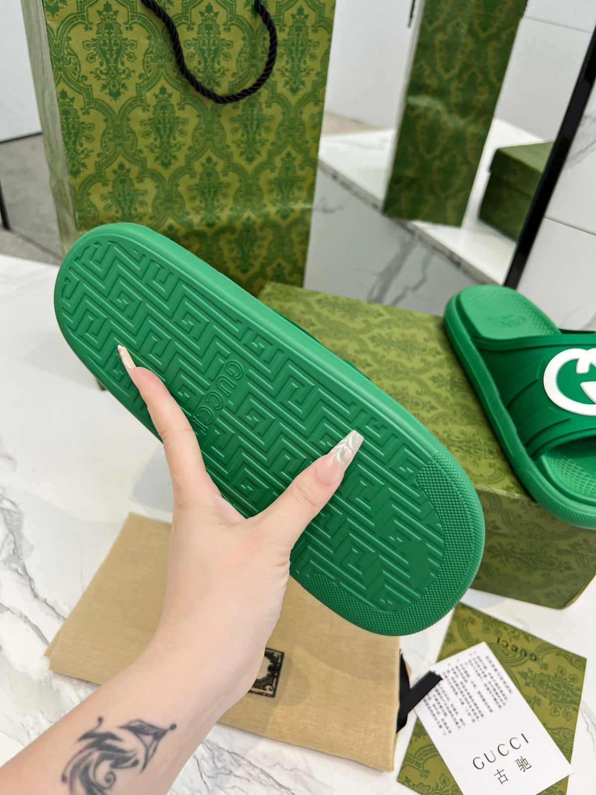 PLATFORM SLIPPERS IN EMERALD GREEN IMPORTED TPU