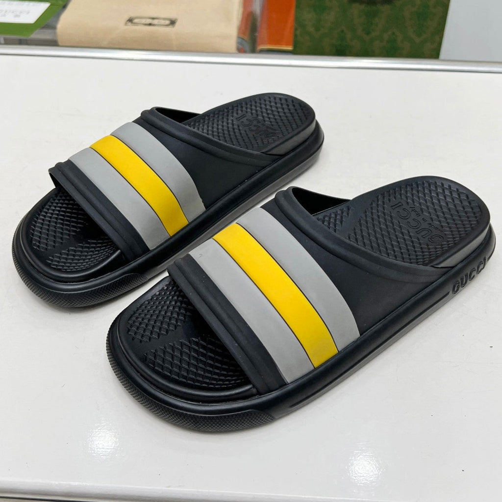 PLATFORM SLIPPERS IN BLACK MIX GRAY AND YELLOW IMPORTED TPU