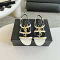 Yves SL Buckle Women Sandals Black White Leather