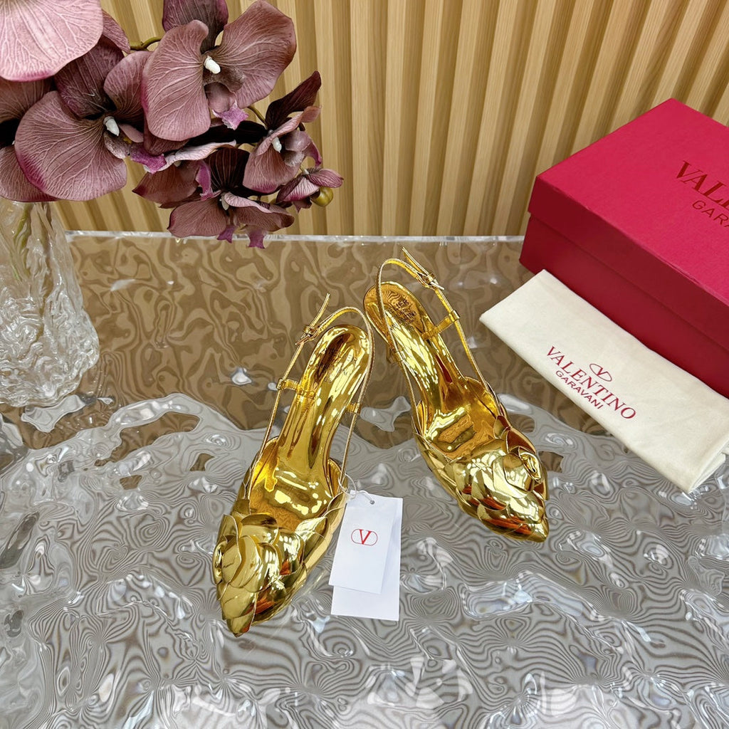 ATELIER SLINGBACK HEELS 75 MM IN GOLD METALLIC CALFSKIN