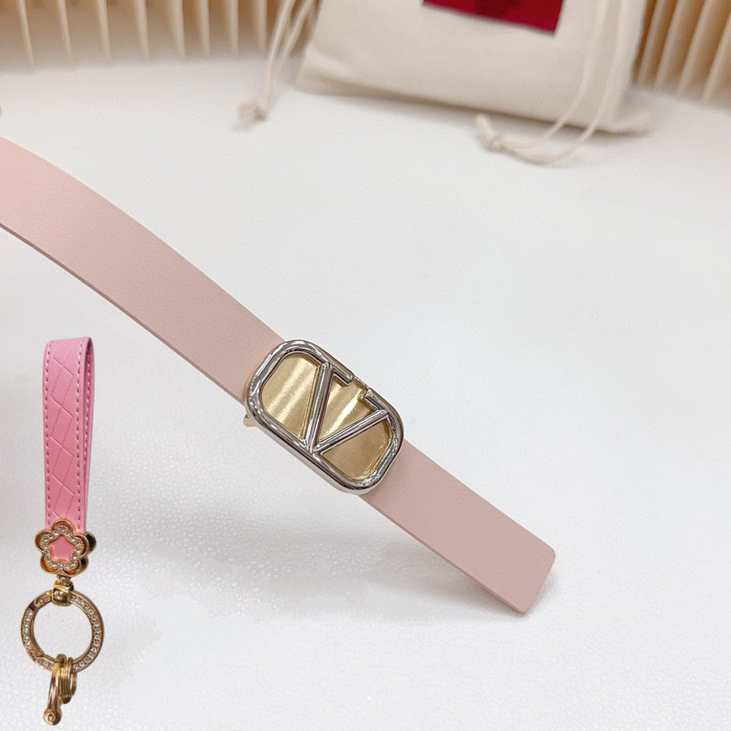 Silver Vlogo and Gold Hardware Buckle Pink Calfskin 20mm