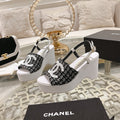 WEDGE SANDALS IN BLACK FABRIC WITH WHITE LOGO