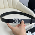CC BELT 30MM IN BLACK SMOOTH CALFSKIN SILVER HARDWARE ATTACH PEARLS