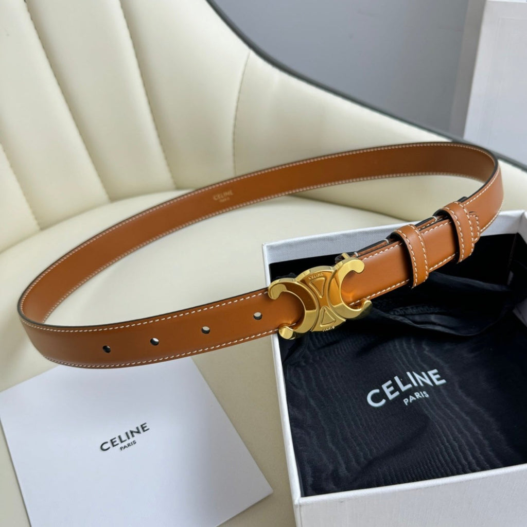 MEDIUM TRIOMPHE BELT 25MM BRONZE BROWN LEATHER GOLD HARDWARE