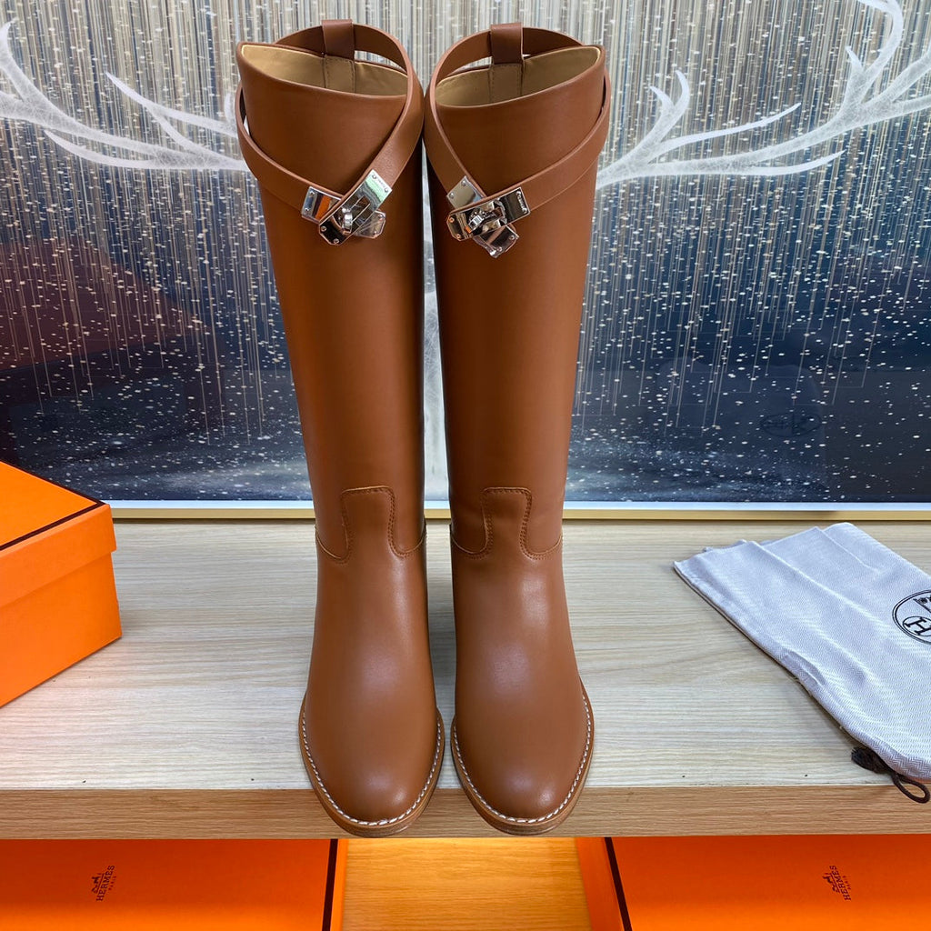 KNEE HIGH BOOTS IN BRONZE BROWN CALFSKIN