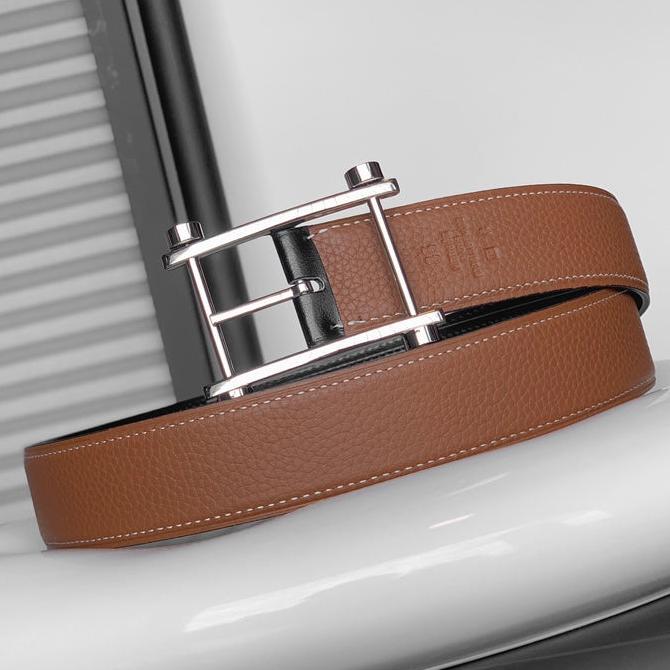 HM REVERSIBLE BLACK AND BRONZE BROWN LEATHER STRAP 32 MM SILVER HARDWARE