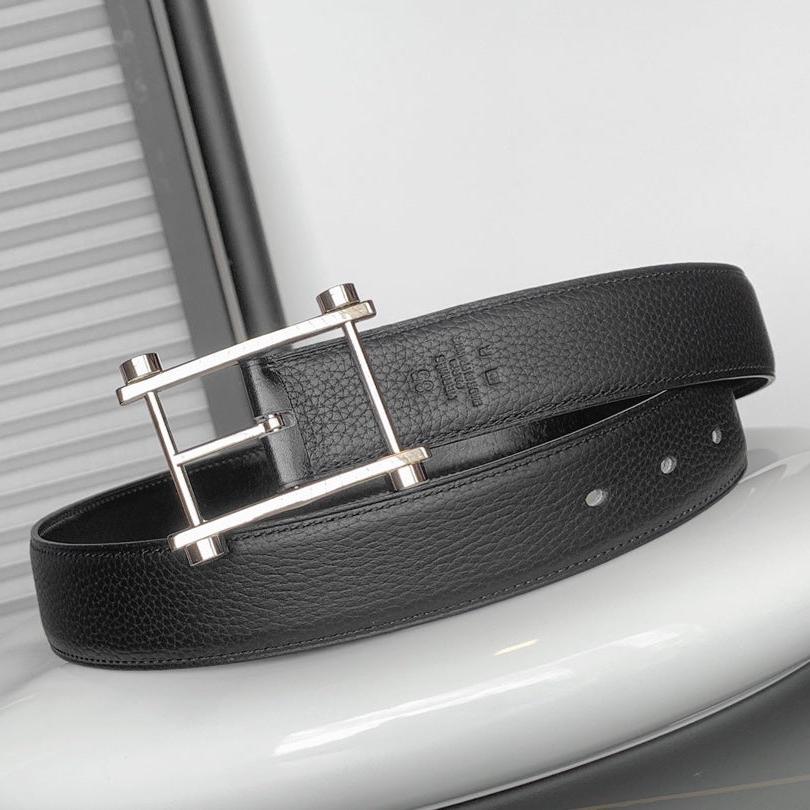 HM REVERSIBLE BLACK LEATHER STRAP 32 MM SILVER HARDWARE