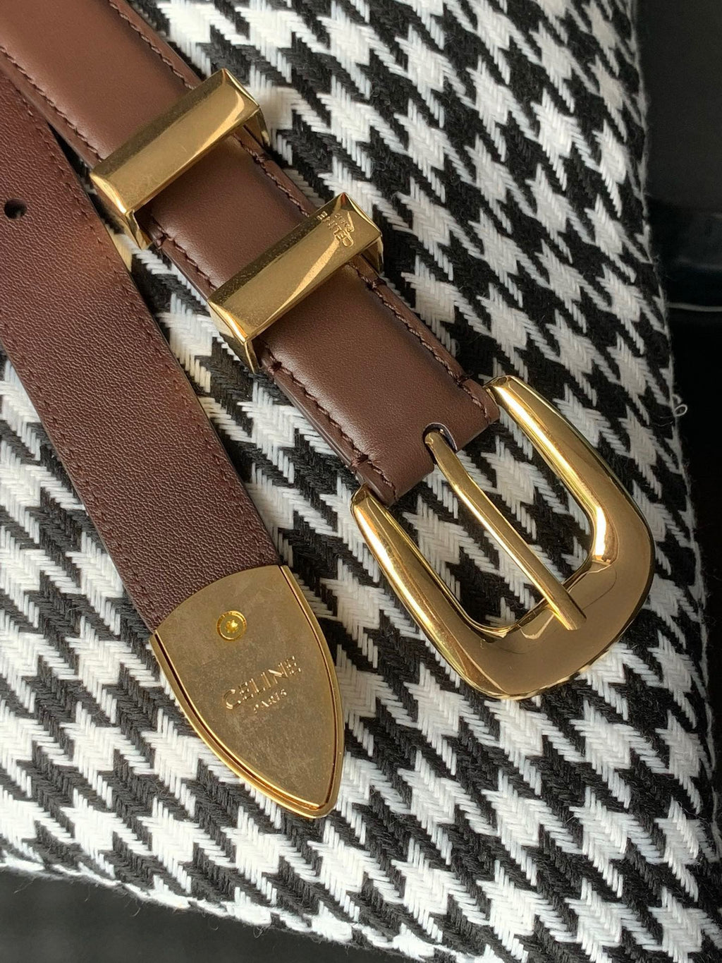 BELT 25MM MEDIUM WESTERN IN DARK BROWN CALFSKIN GOLD BUCKLE