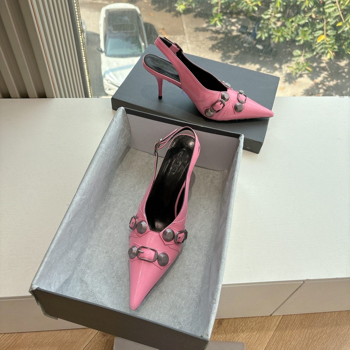CAGOLE HIGH SLINGBACK IN BUBBLEGUM PINK GLOSSY CALFSKIN