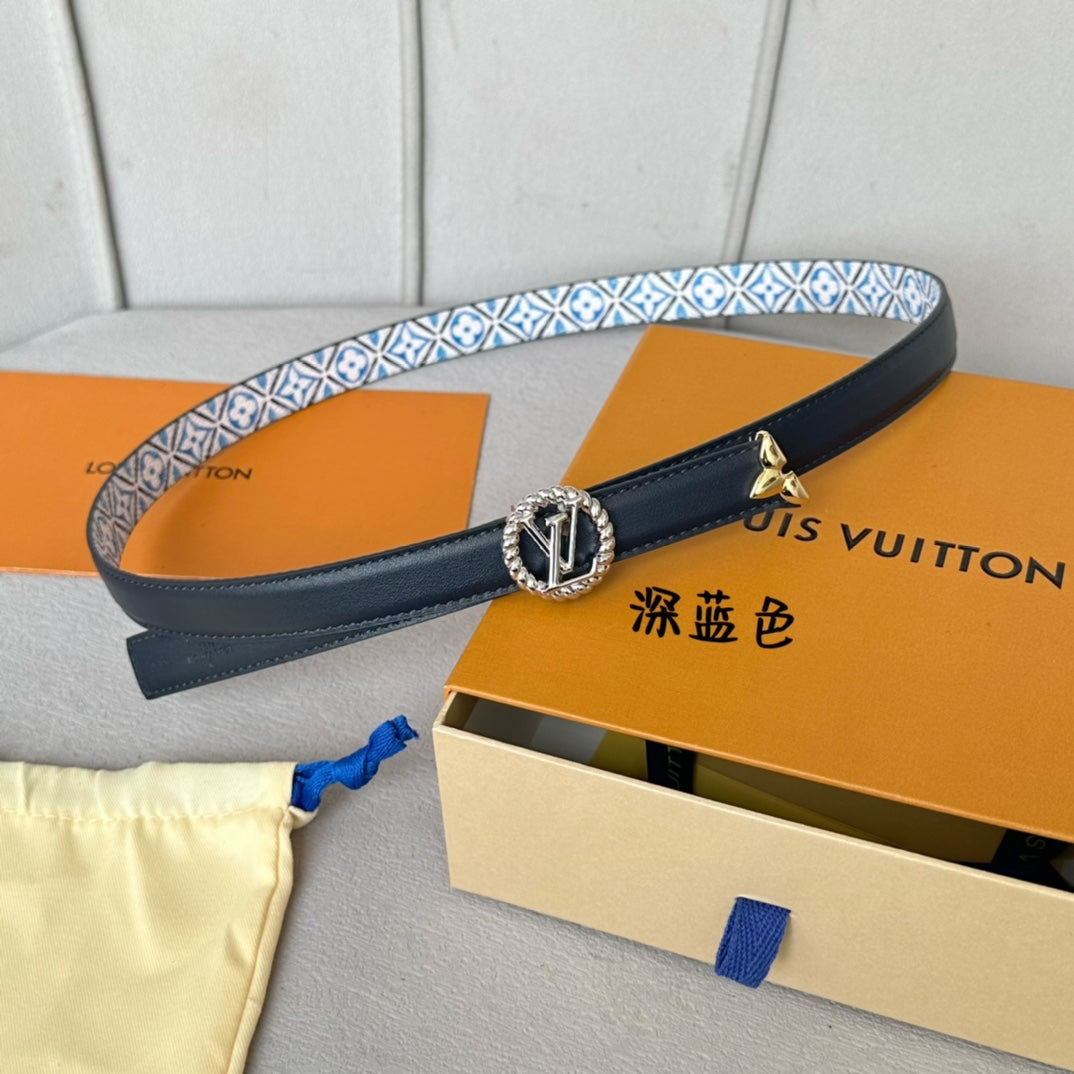 PRETTY LV 20MM REVERSIBLE BELT WHITE AND BLUE CALFSKIN SILVER MIX GOLD HARDWARE