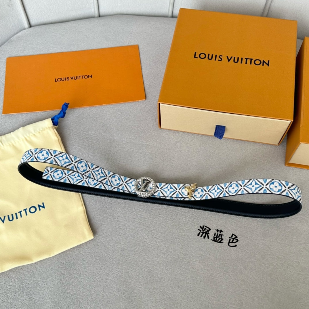 PRETTY LV 20MM REVERSIBLE BELT WHITE AND BLUE CALFSKIN SILVER MIX GOLD HARDWARE